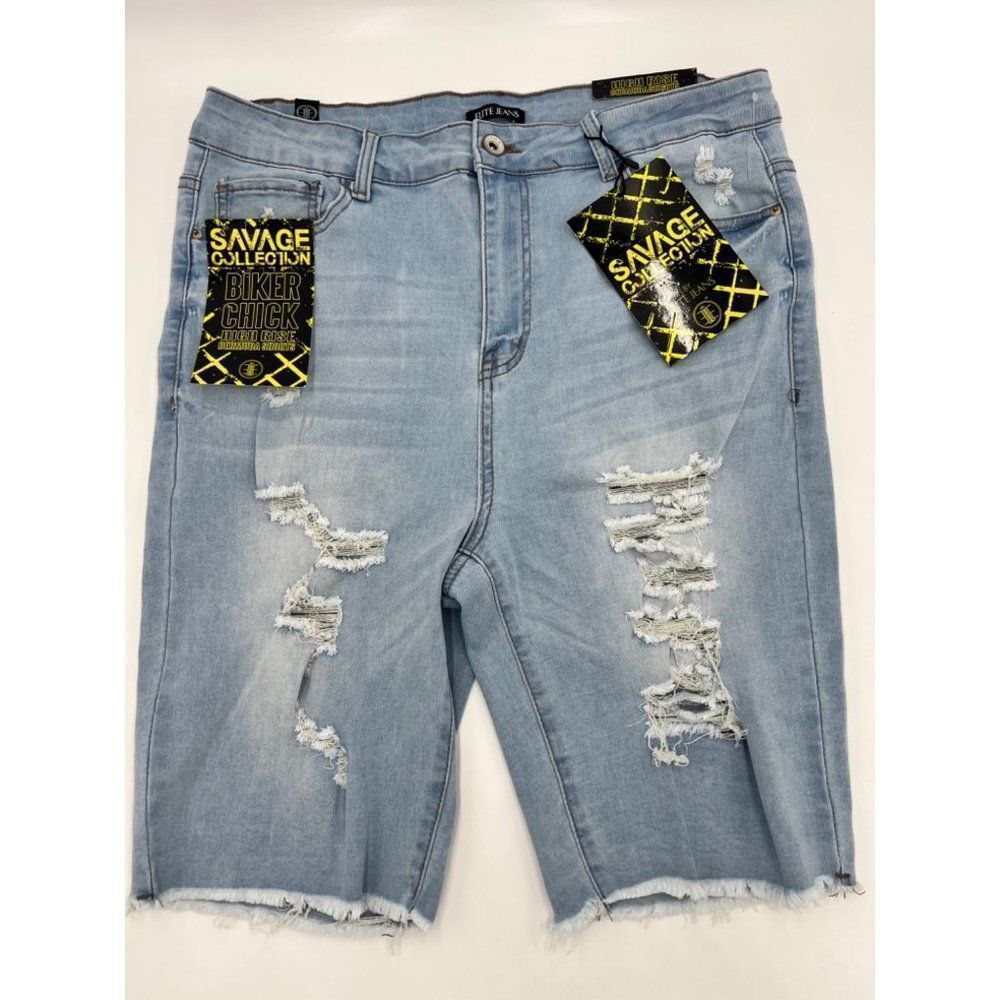 Brand New Elite Jeans Denim Distressed Light Wash Jeans Shorts For Women Size 15